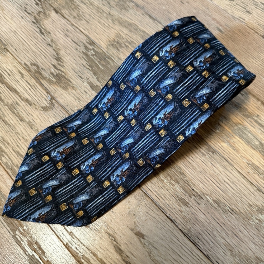 Ermenegildo Zegna Mens Tie Floral Blue Black Gold 100% Silk Necktie Italy